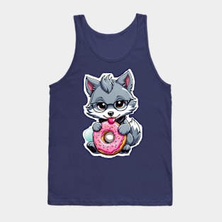 Cute Wolf Eating a Donut. Tank Top